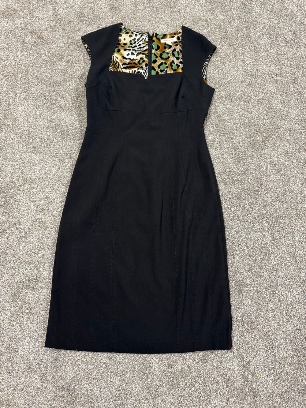 Boston Proper Black Sheath Dress with Animal Print Accent